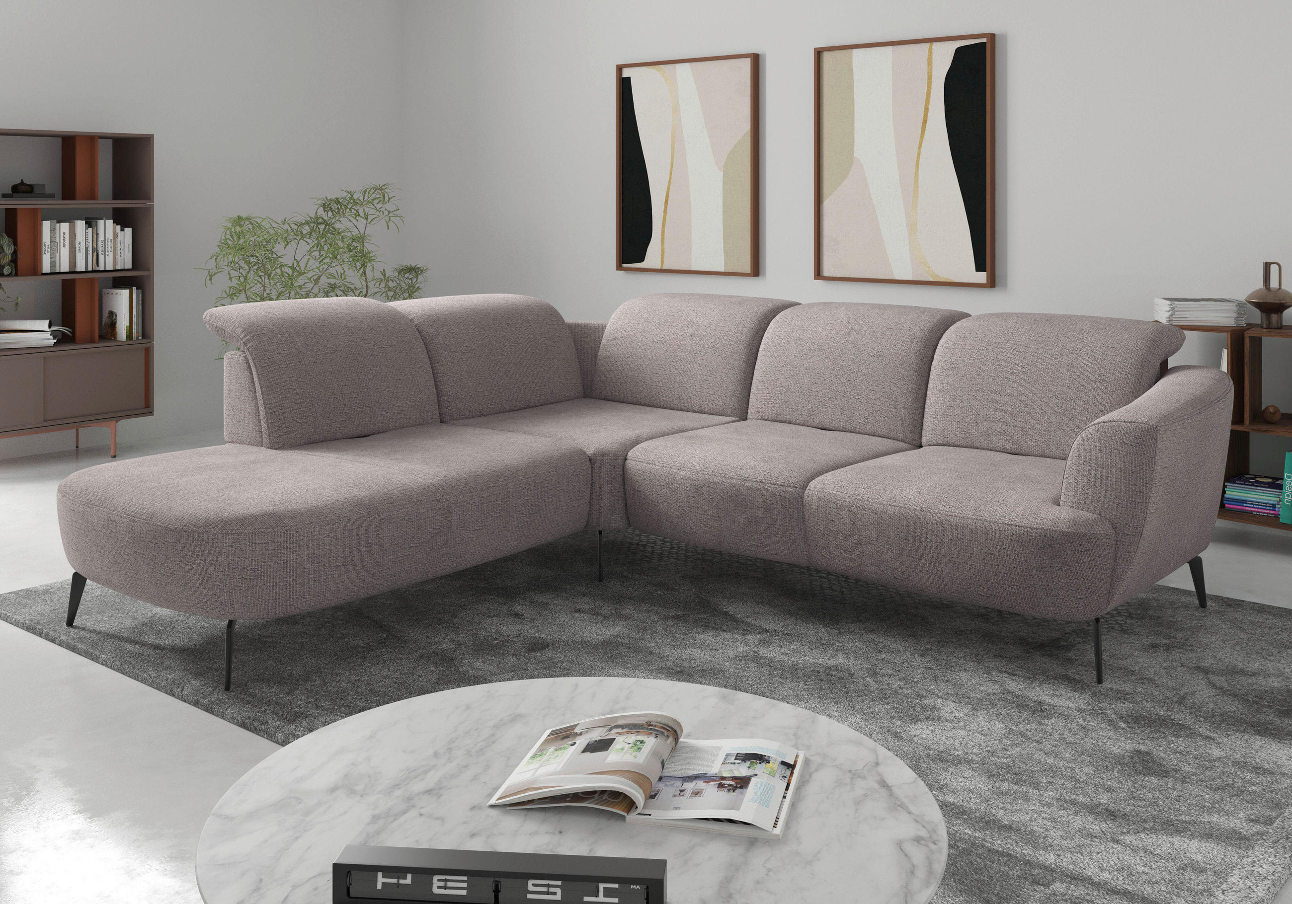 ECKSOFA ZOE E in Chenille Silberfarben  267/300 cm  - Silberfarben/Schwarz, KONVENTIONELL, Textil/Metall (267/300cm) - Sit & More
