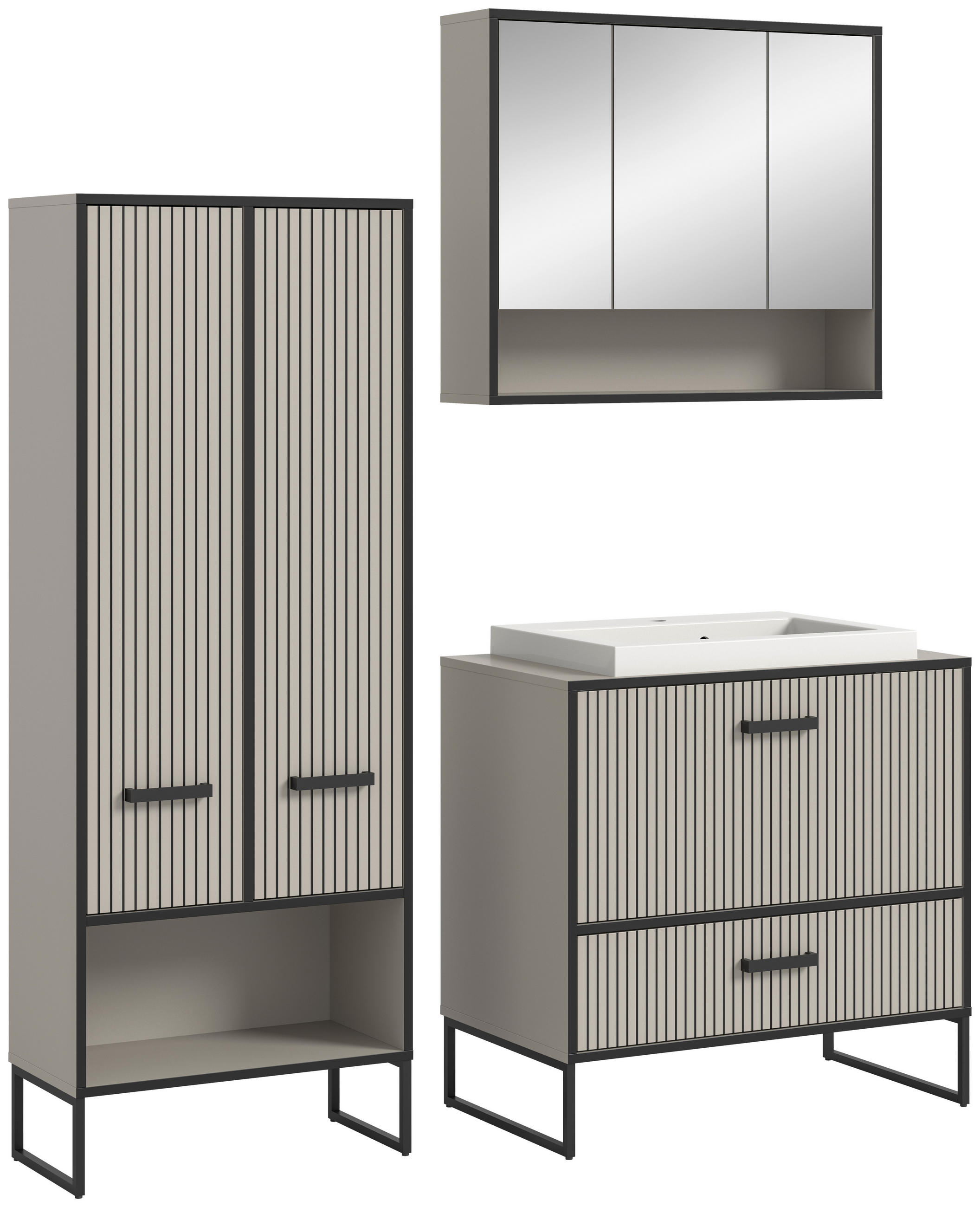 BADEZIMMER 3-teilig  in 142 cm  - Kaschmir/Schwarz, MODERN, Holzwerkstoff/Metall (142cm) - MID.YOU