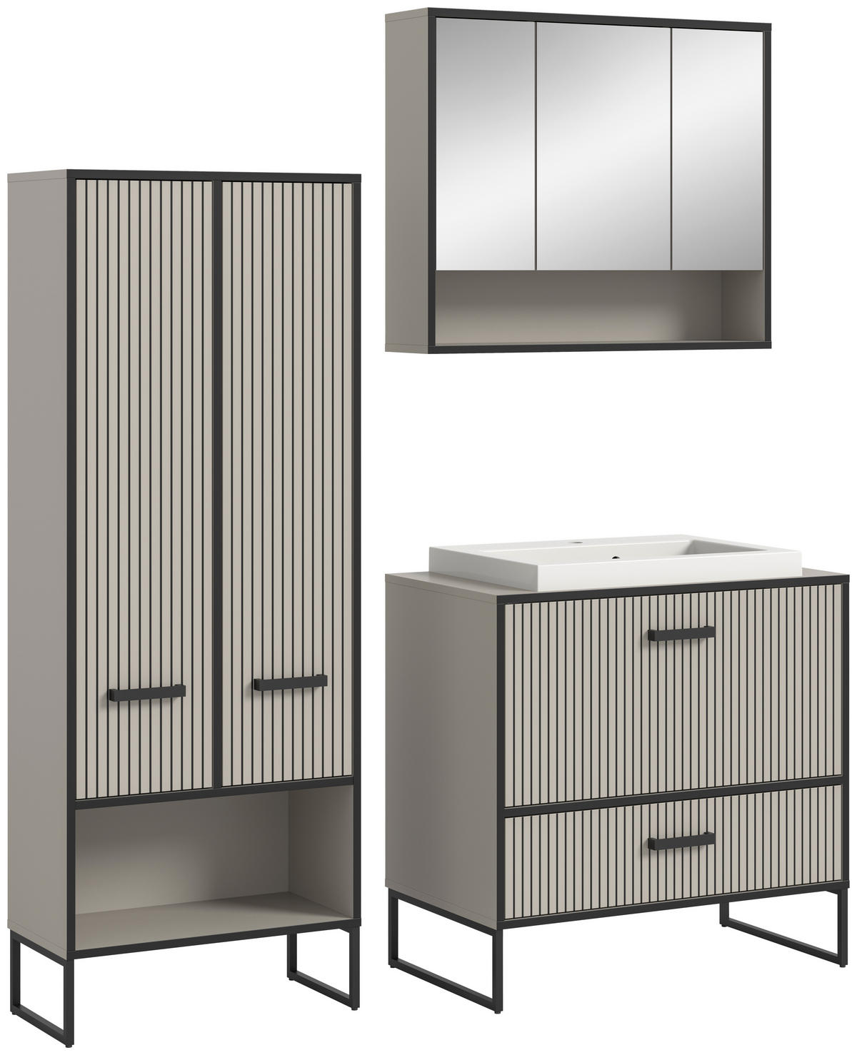 BADEZIMMER 3-teilig  in 142 cm  - Kaschmir/Schwarz, MODERN, Holzwerkstoff/Metall (142cm) - MID.YOU