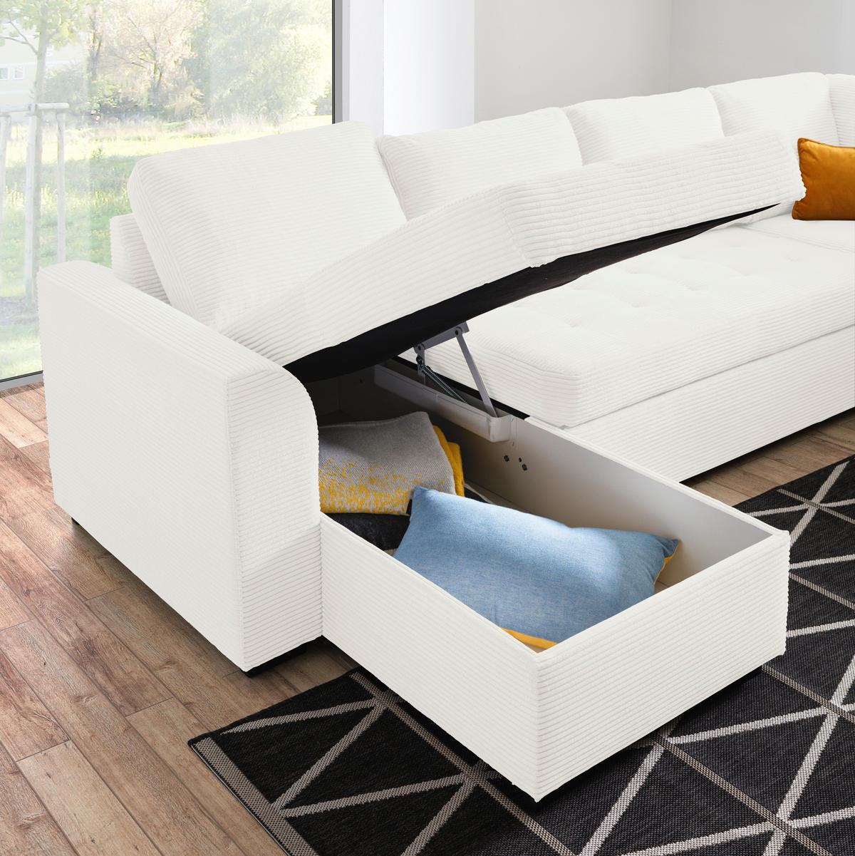 WOHNLANDSCHAFT in Cord, Velours Weiss  - Weiss/Schwarz, Design, Kunststoff/Textil (160/311/205cm) - Xora