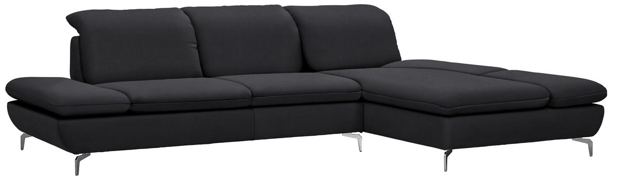 ECKSOFA in Echtleder Schwarz  - Silberfarben/Schwarz, Design, Leder/Metall (315/200cm) - Chilliano
