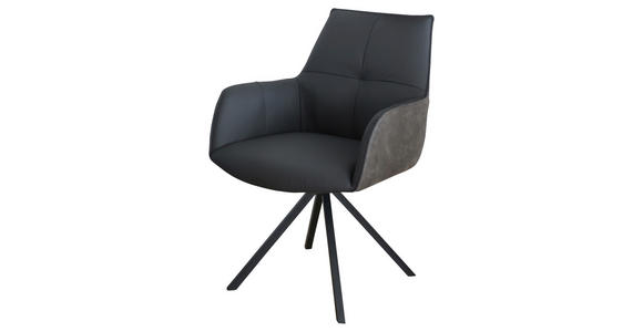 ARMLEHNSTUHL  , Typenauswahl, Sitzfläche 180° drehbar, automatische Rückholfunktion  ,  , Echtleder  - Schwarz, Design, Leder/Textil (59,5/87,5/69cm) - Novel