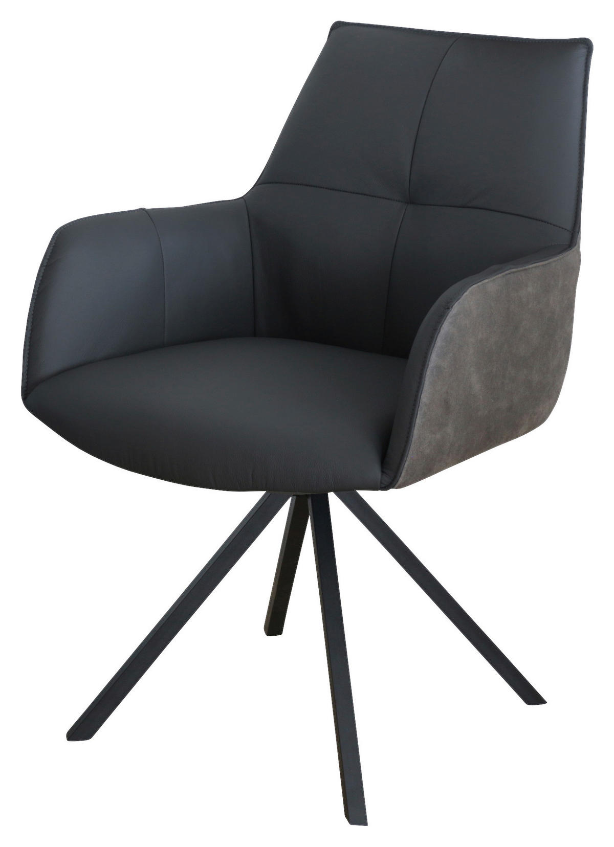 ARMLEHNSTUHL  Typenauswahl, Sitzfläche 180° drehbar, automatische Rückholfunktion  - Schwarz, Design, Leder/Textil (59,5/87,5/69cm) - Novel