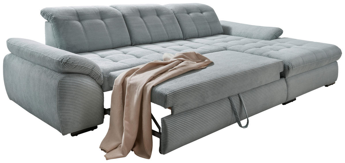ECKSOFA in Cord Hellblau  - Schwarz/Hellblau, Modern, Textil/Metall (314/184cm) - Livetastic