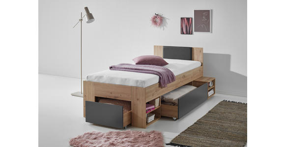 STAURAUMBETT 90/200 cm in Graphitfarben, Eiche Artisan - Graphitfarben/Eiche Artisan, KONVENTIONELL, Holzwerkstoff (90/200cm) - Carryhome