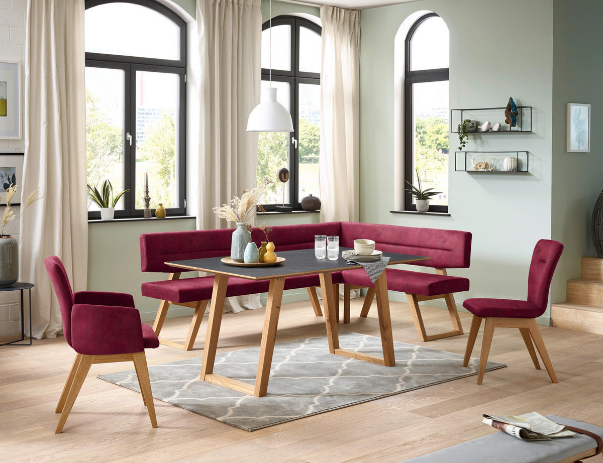 ECKBANK 235/155 cm  in Dunkelrot  - Eichefarben/Dunkelrot, KONVENTIONELL, Holz/Textil (235/155cm) - Dieter Knoll