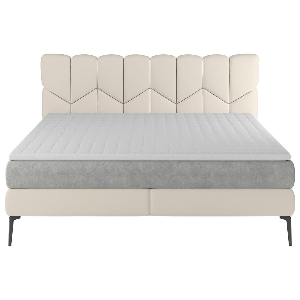 Thumbnail - Esposa Boxspringbett, Creme, Textil, Kombination Echtleder/Stoff,Echtleder, Rindleder, H2 + H3, 7-Zonen, Höhe ca. 17,5 c...