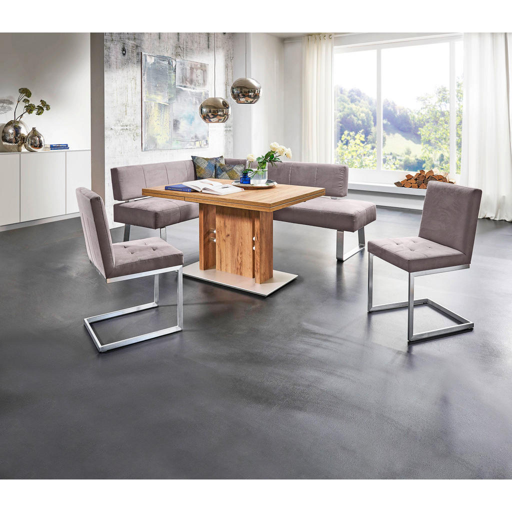 Thumbnail - Moderano Eckbank, Grau, Edelstahl, Metall, Textil, 4-Sitzer, nicht einzeln stellbar, L-Form, 227x165 cm, Goldenes M, Fuß...