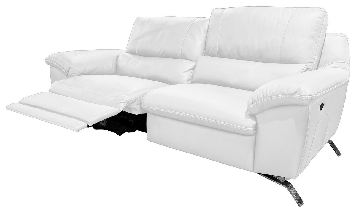 2,5-SITZER mit Relaxfunktion Kombination Echtleder/Lederlook Weiß  - Silberfarben/Weiß, Design, Leder/Metall (216/97/95-151cm) - Livetastic