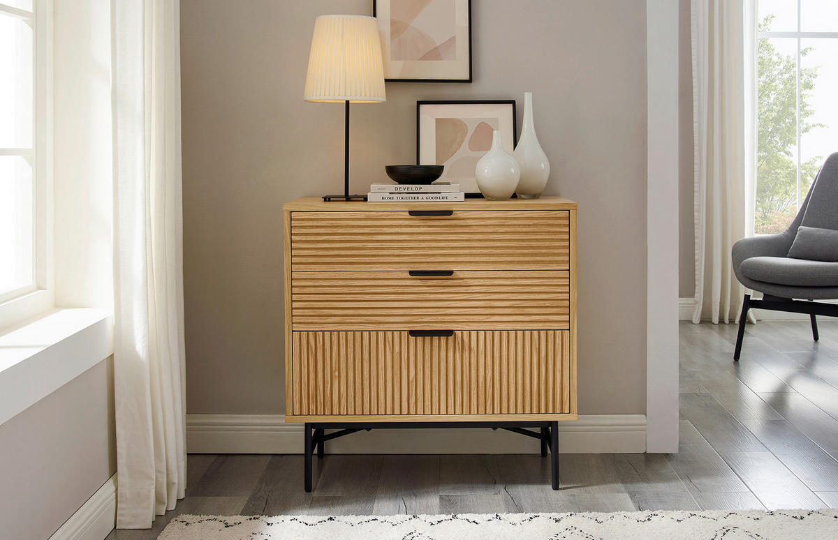 KOMMODE  in 80/80/40 cm  - Eichefarben/Schwarz, Design, Holz/Holzwerkstoff (80/80/40cm) - Livetastic