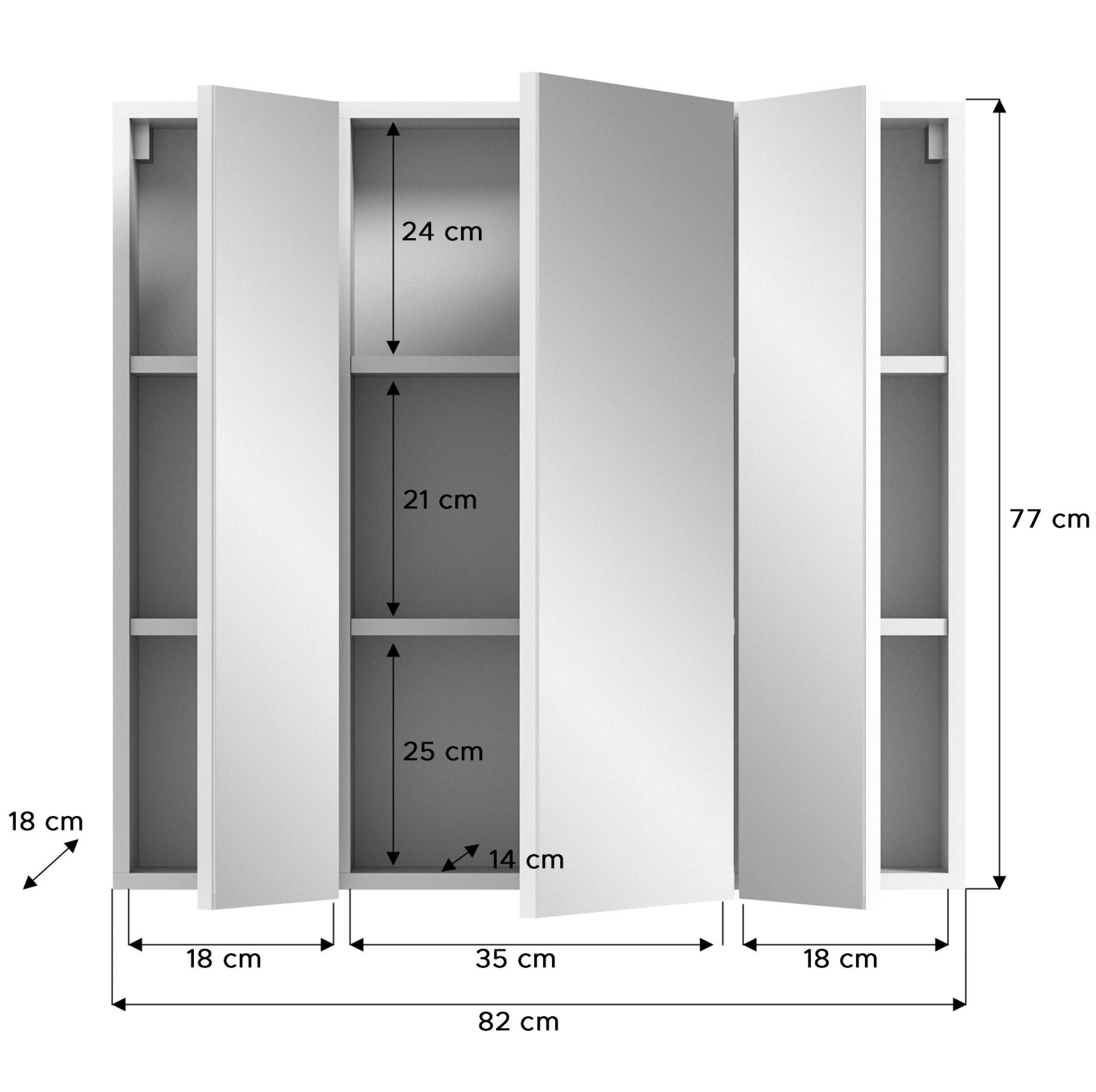 Thumbnail - Mid.you Spiegelschrank Vira, Weiß Hochglanz, Holzwerkstoff, 2 Fächer, 82x77x18 cm, FSC Mix, hängend, Badezimmer, Badezim...