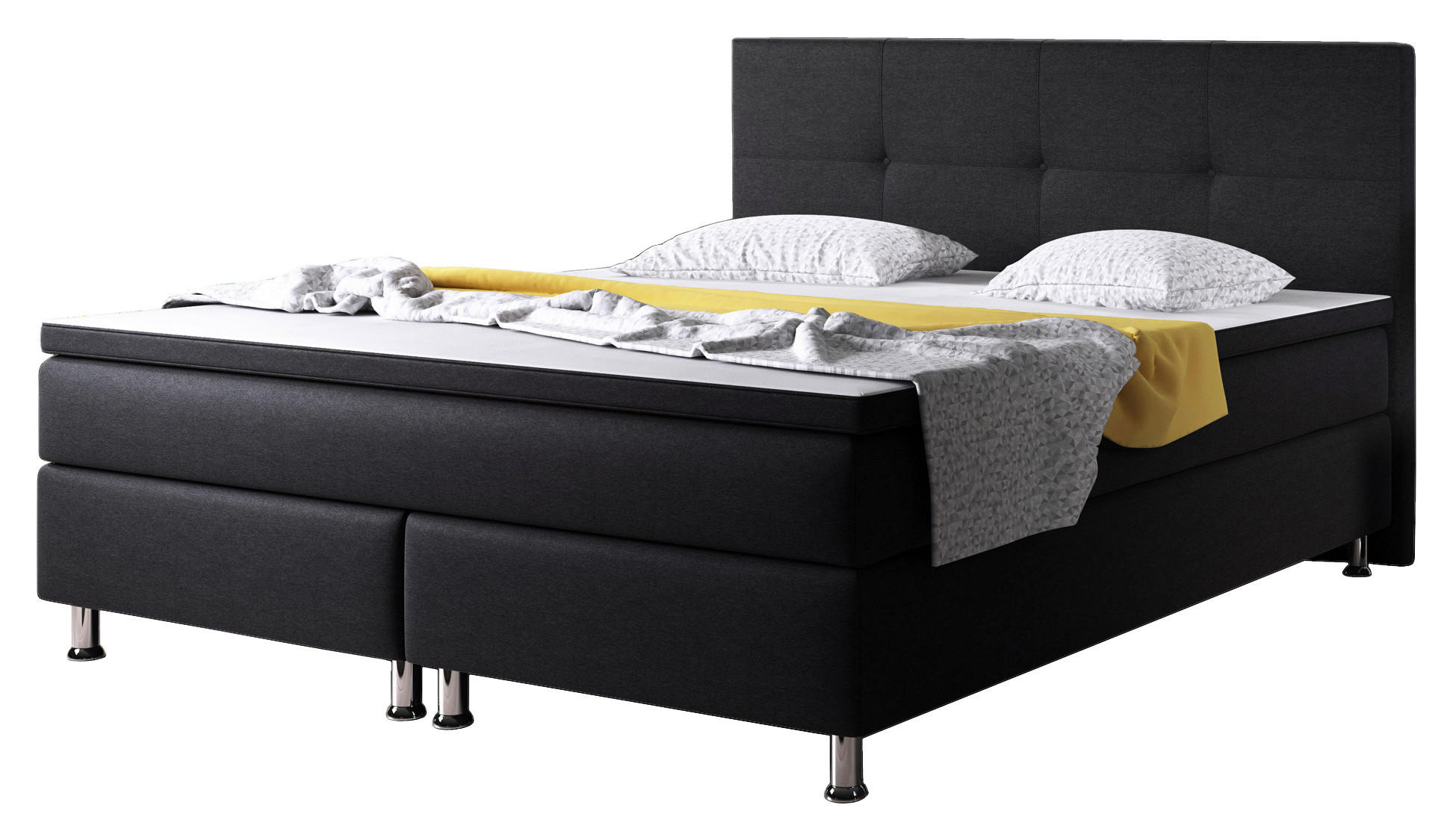 BOXSPRINGBETT 180/200 cm  in Schwarz  - Silberfarben/Schwarz, KONVENTIONELL, Textil/Metall (180/200cm) - MID.YOU