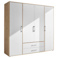 KLEIDERSCHRANK 206/195/60 cm 4-türig Weiß, Eiche Artisan  - Alufarben/Weiß, Basics, Holzwerkstoff/Kunststoff (206/195/60cm)