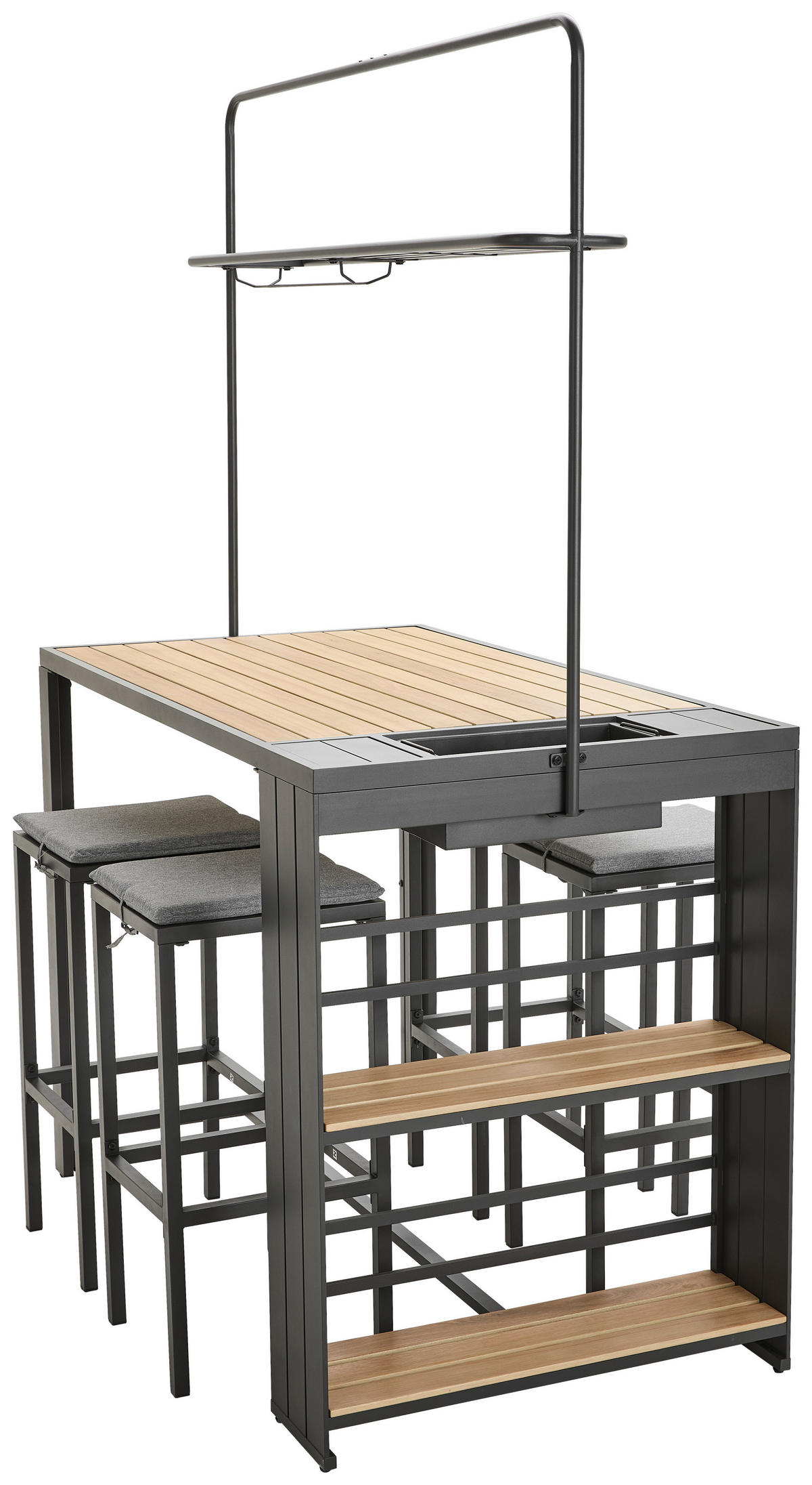 GARTENBARSET 5-teilig  - Dunkelgrau/Grau, Design, Holz/Textil (145/208/80cm) - Ambia Garden