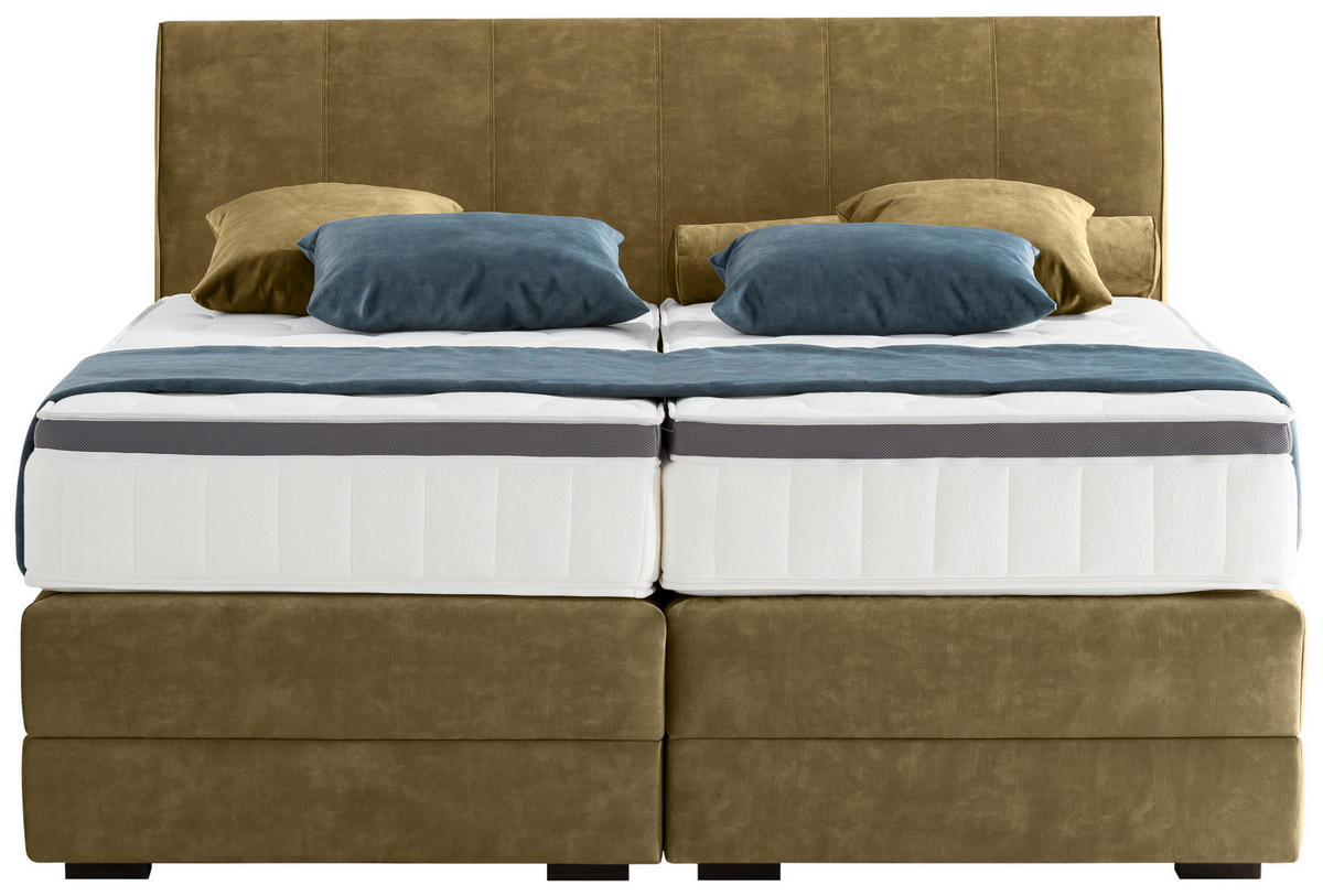 BOXSPRINGBETT 180/200 cm  in Olivgrün  - Wengefarben/Olivgrün, Konventionell, Holz/Textil (180/200cm) - Novel