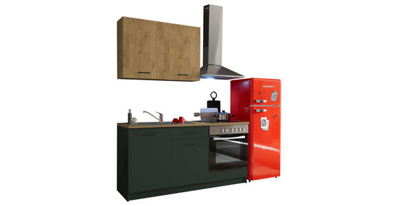 KÜCHENLEERBLOCK 160 cm in Grün, Eichefarben - Eichefarben/Schwarz, KONVENTIONELL, Holzwerkstoff/Kunststoff (160cm) - Xora