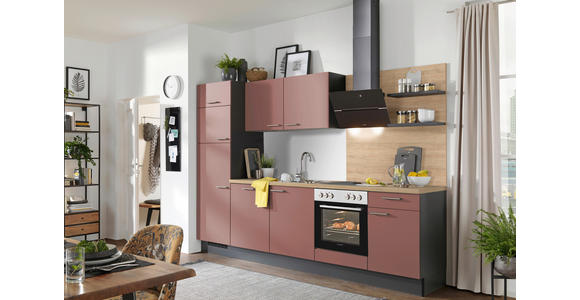 KÜCHENBLOCK 290 cm in Graphitfarben, Rot, Eichefarben - Edelstahlfarben/Eichefarben, Design, Holzwerkstoff/Metall (290cm) - Xora