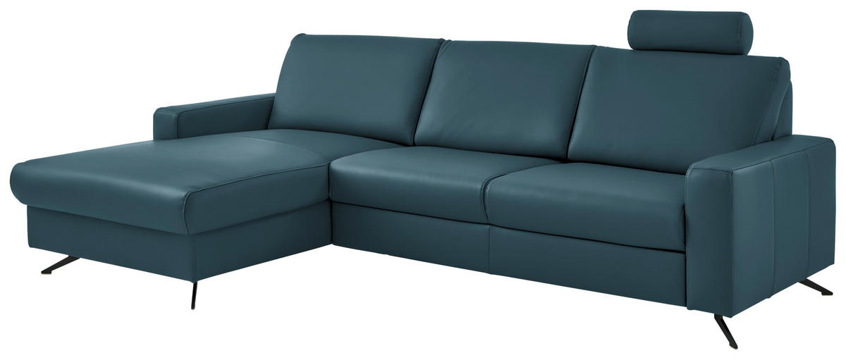 ECKSOFA in Echtleder Blau  - Blau/Schwarz, Design, Leder/Metall (165/267cm) - Lomoco