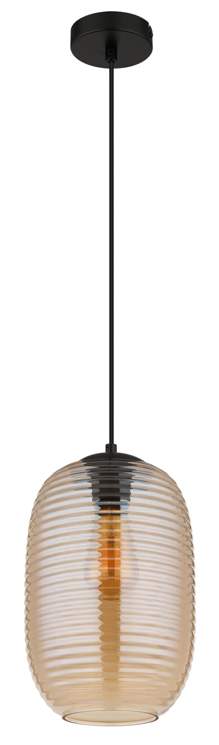 HÄNGELEUCHTE 20/120 cm    - Bernsteinfarben/Schwarz, Basics, Glas/Kunststoff (20/120cm) - Globo