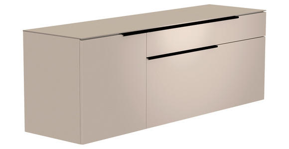 LOWBOARD  160/56/45 cm 1 Schublade(n) Beimöbel erhältlich, hängend, Abdeckplatte aus Glas  - Sandfarben/Schwarz, Design, Glas/Holzwerkstoff (160/56/45cm) - Moderano