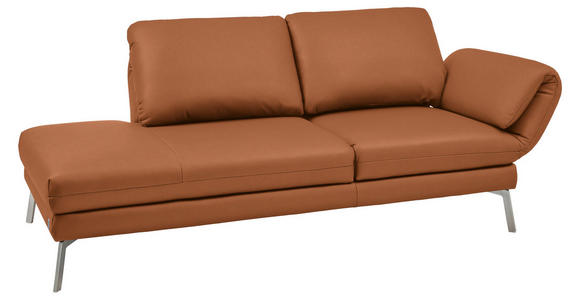 RÉCAMIERE in Echtleder Cognac - Chromfarben/Cognac, Design, Leder/Metall (209/85-109/95-16cm) - Dieter Knoll