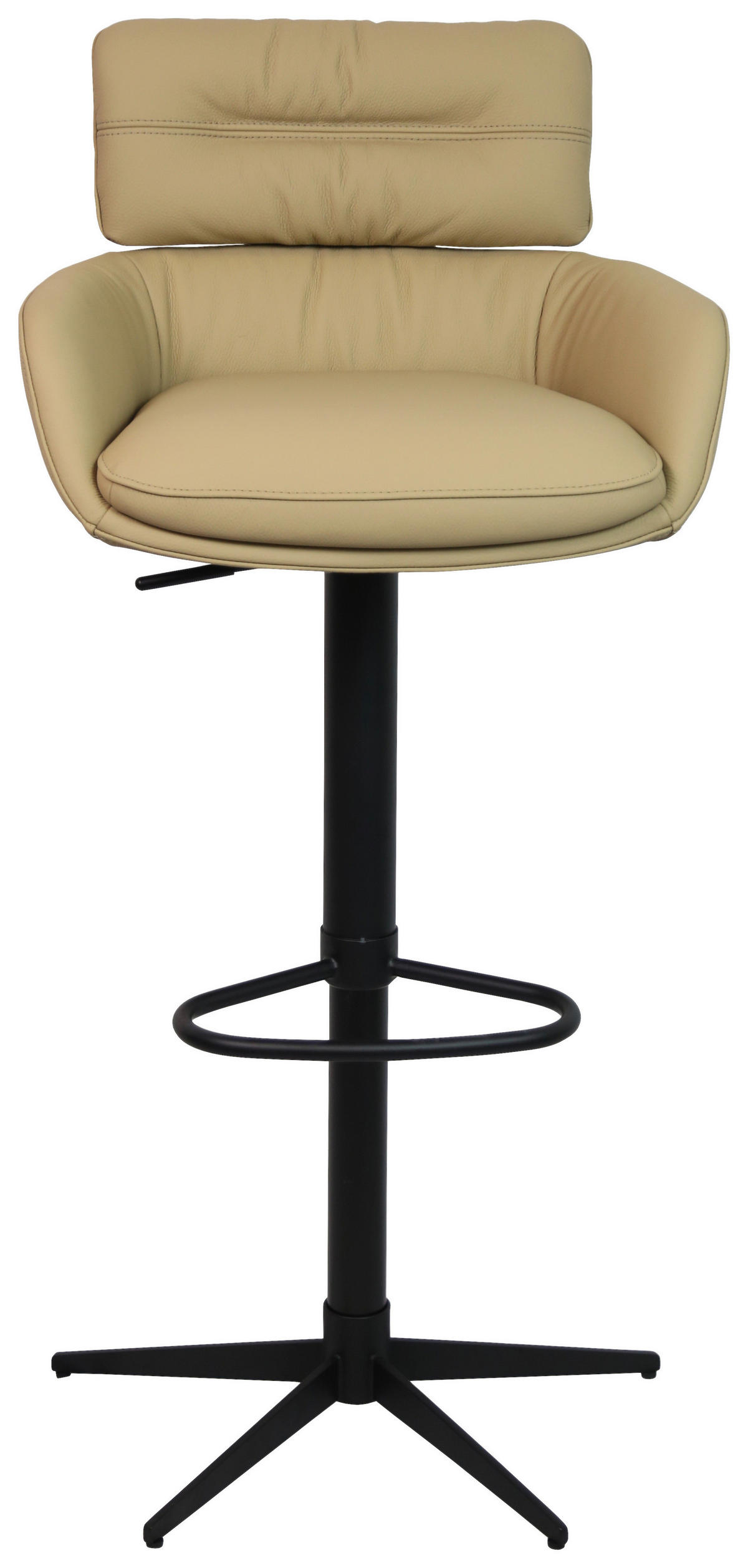 BARHOCKER Echtleder Schwarz, Karamell Eisen Sitzfläche 360° drehbar, Lederauswahl  - Karamell/Schwarz, Design, Leder/Metall (54/99-116,5/52cm) - Dieter Knoll