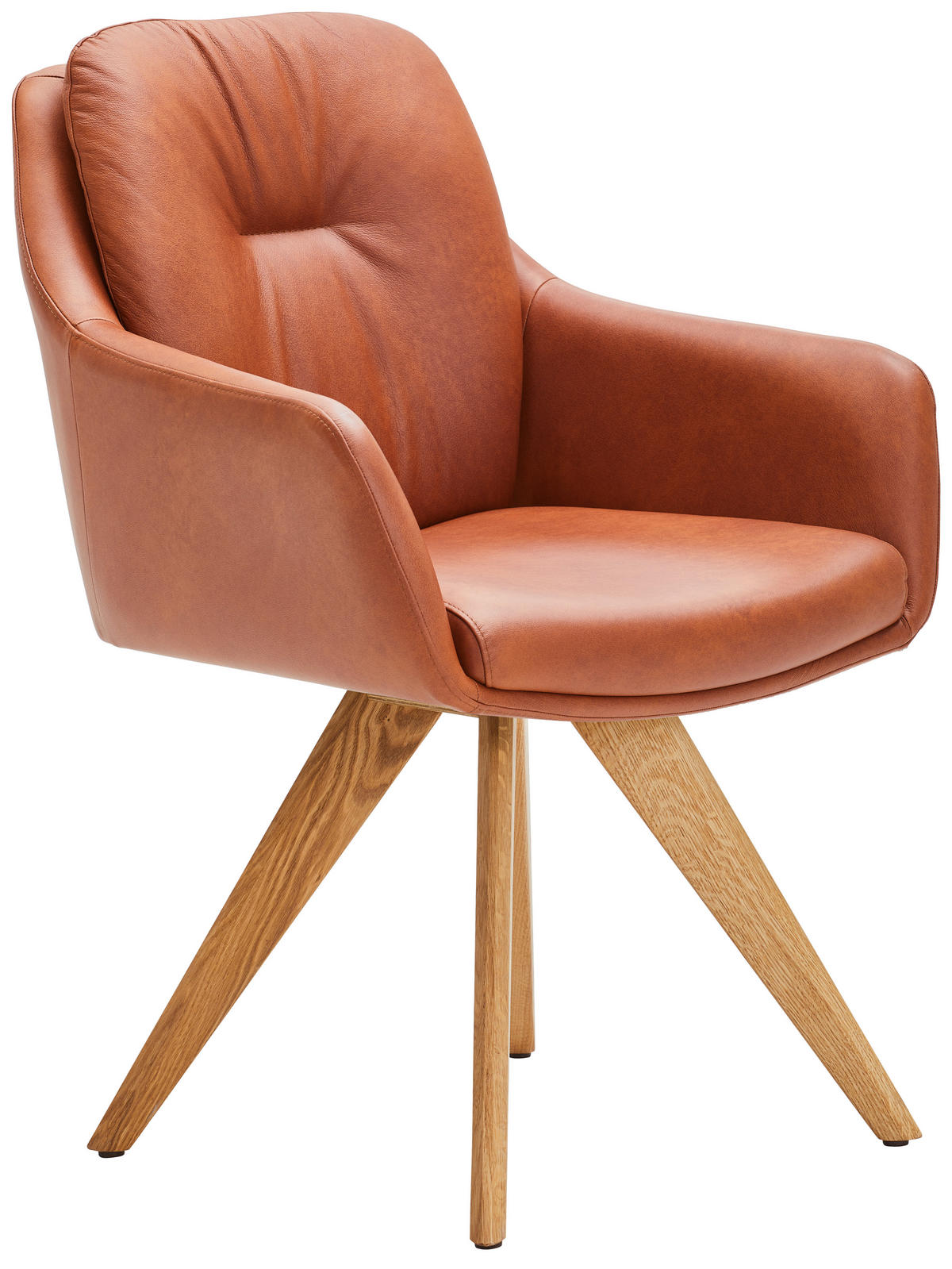 ARMLEHNSTUHL  in Echtleder pigmentiert  - Wildeiche/Cognac, Design, Leder/Holz (62/90/65cm) - Waldwelt
