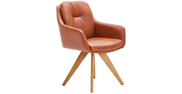 ARMLEHNSTUHL in Echtleder pigmentiert - Wildeiche/Cognac, Design, Leder/Holz (62/90/65cm) - Waldwelt