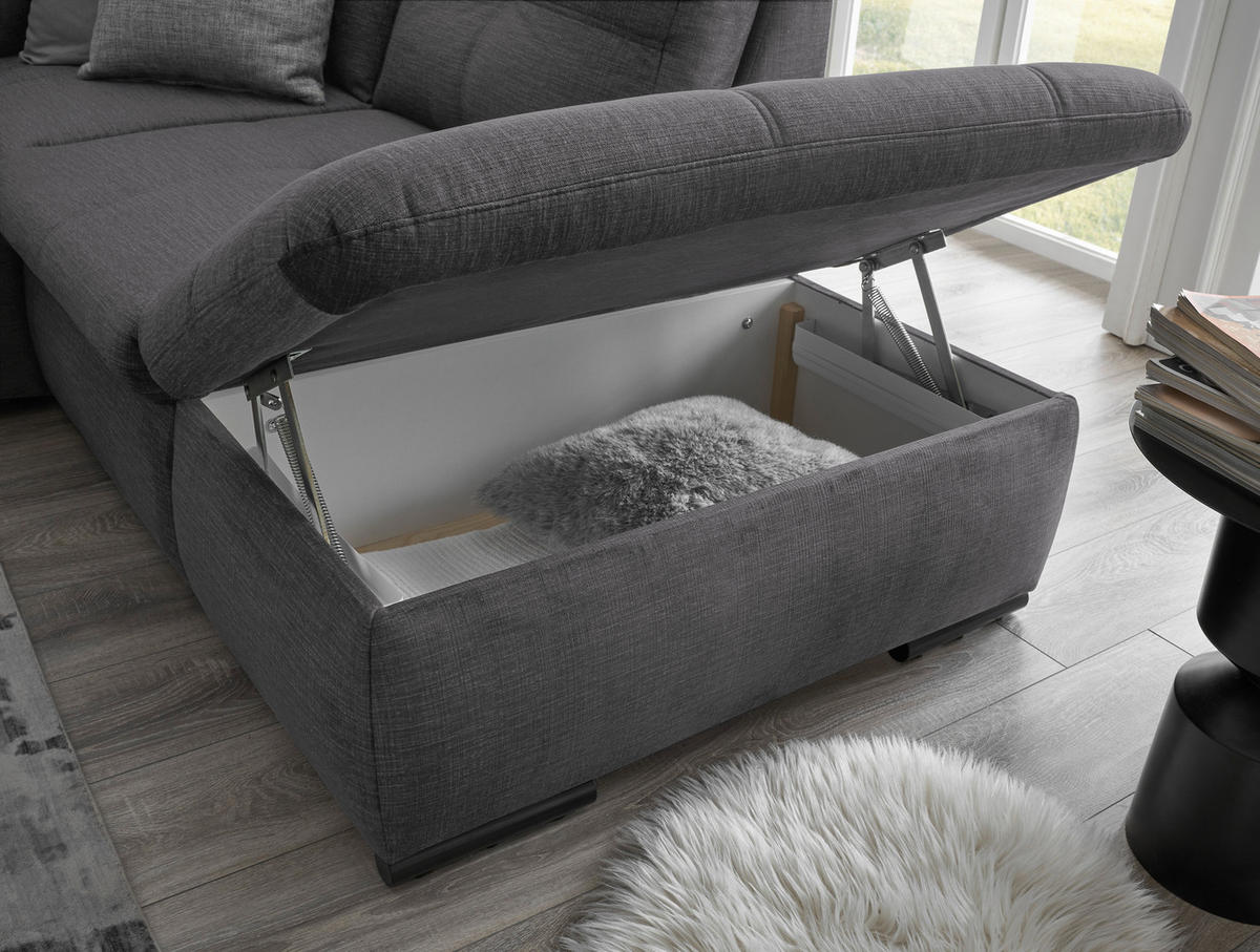 SOFFA i mikrovelour grå  - svart/grå, Klassisk, textil/plast (127/334/217cm) - MID.YOU