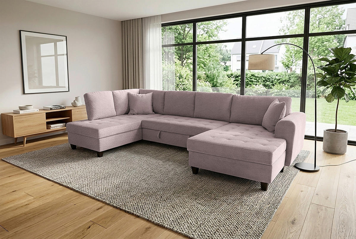 WOHNLANDSCHAFT MORITZ Rosa Cord  - Rosa, Trend, Textil (178/324/155cm) - P & B