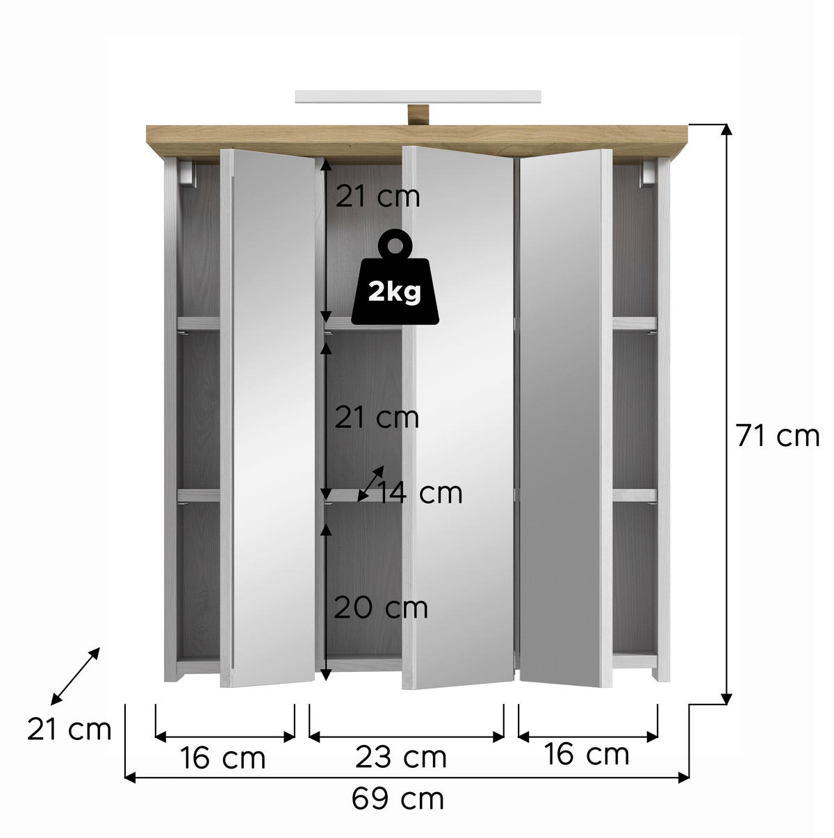 SPIEGELSCHRANK 69/71/21 cm  - Lärchefarben, Trend, Glas/Holzwerkstoff (69/71/21cm) - MID.YOU