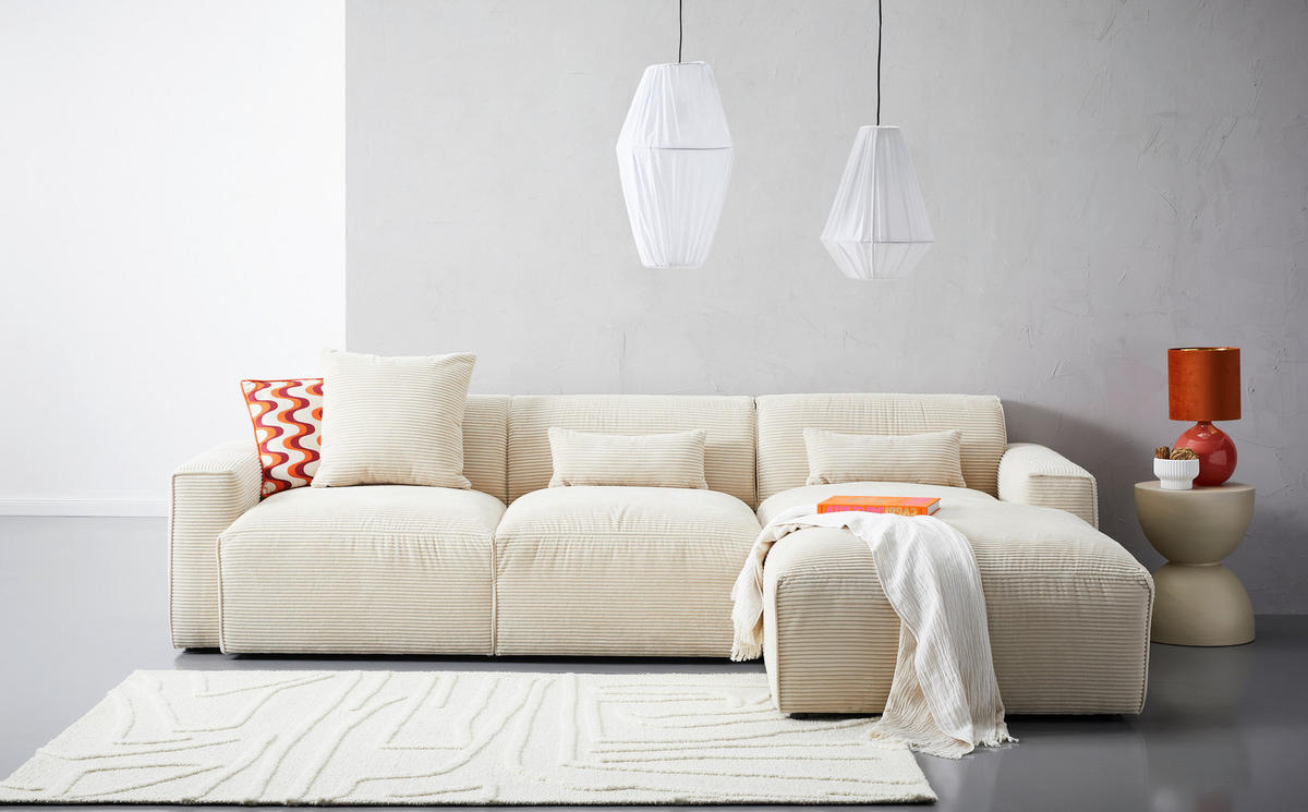 ECKSOFA in Cord Beige  - Beige/Schwarz, Design, Kunststoff/Textil (303/196cm) - Livetastic
