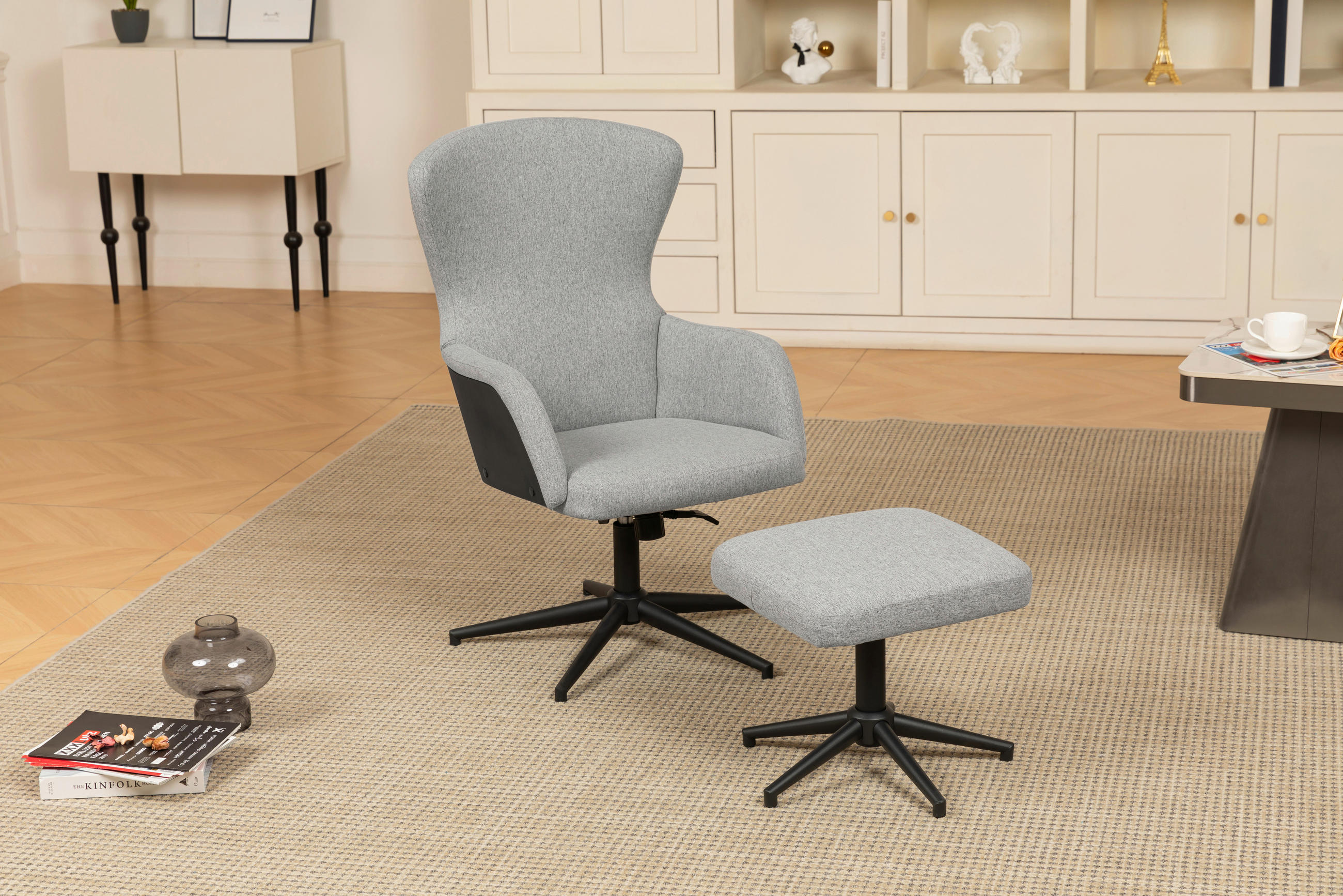 RELAXSESSEL Flachgewebe Hocker    - Schwarz/Grau, Design, Kunststoff/Textil (62/99/71cm) - MID.YOU