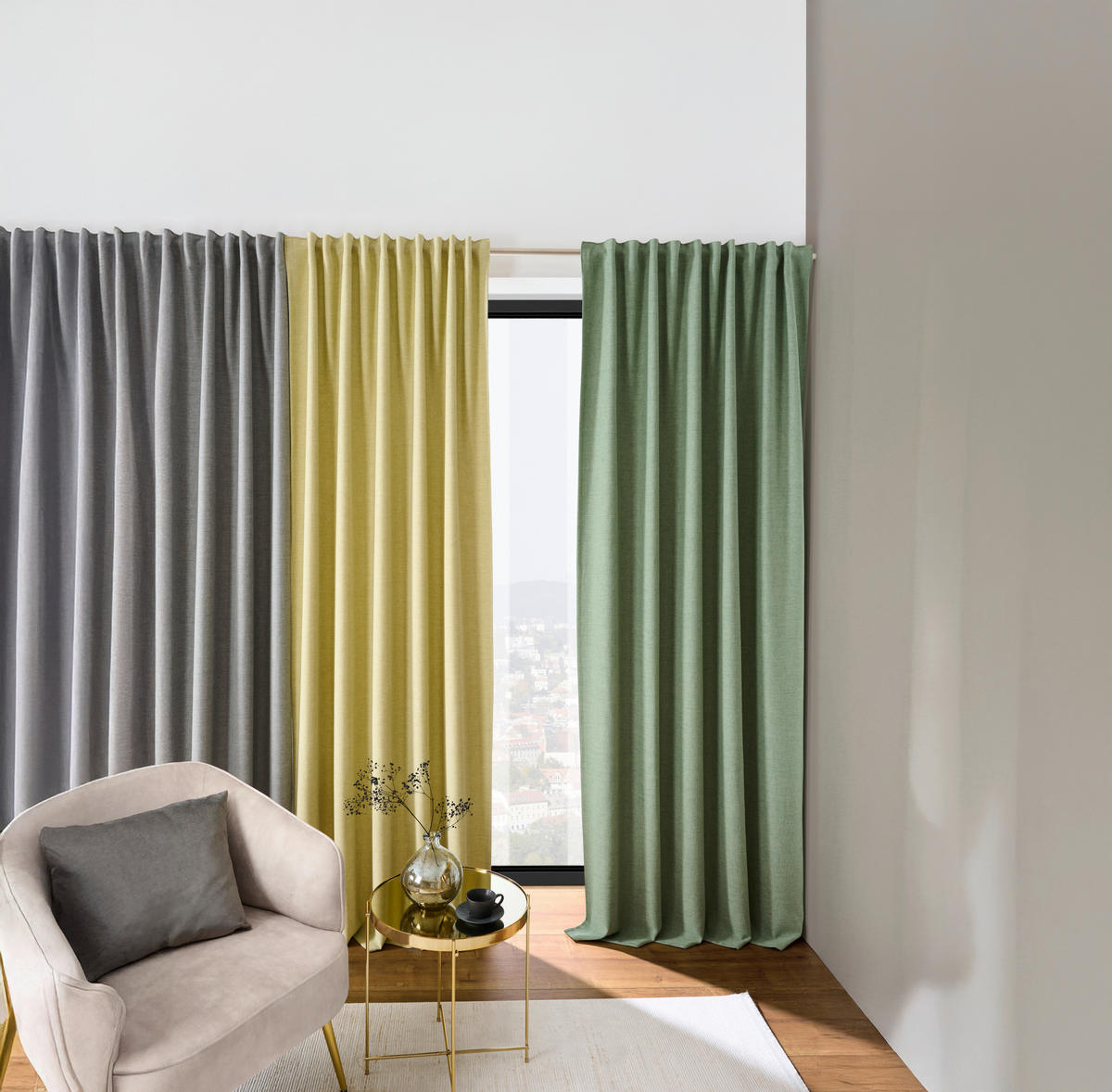 HOTOVÝ ZÁVĚS, neprůsvitné, 140/245 cm - zelená, Basics, textil (140/245cm) - Esposa