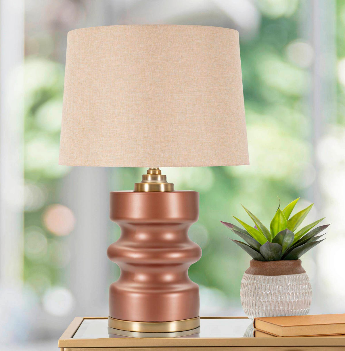 TISCHLEUCHTE   - Goldfarben/Braun, Basics, Glas/Textil (36.5/56.5/36.5cm)