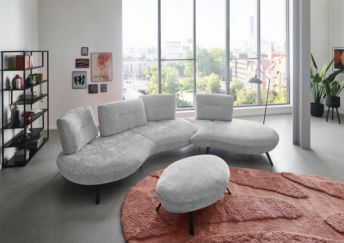 BIGSOFA Flachgewebe Hellgrau  - Hellgrau/Schwarz, Design, Textil/Metall (456/93/138cm) - Moderano
