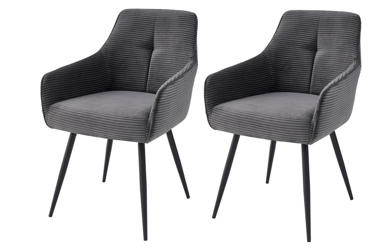ARMLEHNSTUHL-SET 2 Stück  in Stahl Mikrofaser  - Anthrazit/Schwarz, MODERN, Textil/Metall (55/85/61cm) - MID.YOU