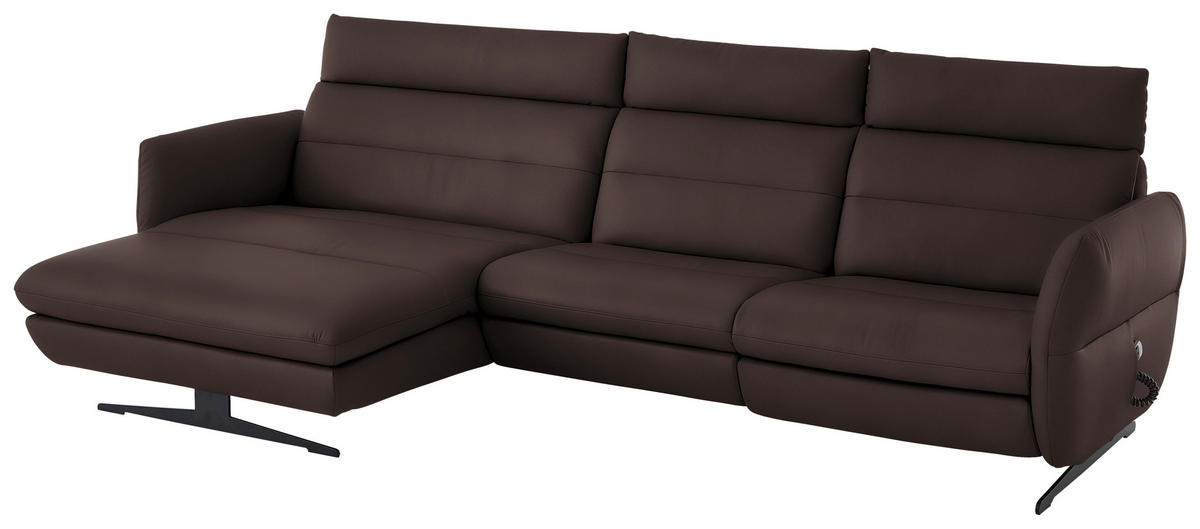 ECKSOFA in Echtleder Dunkelbraun  - Dunkelbraun/Schwarz, Design, Leder/Metall (169/298cm) - Dieter Knoll