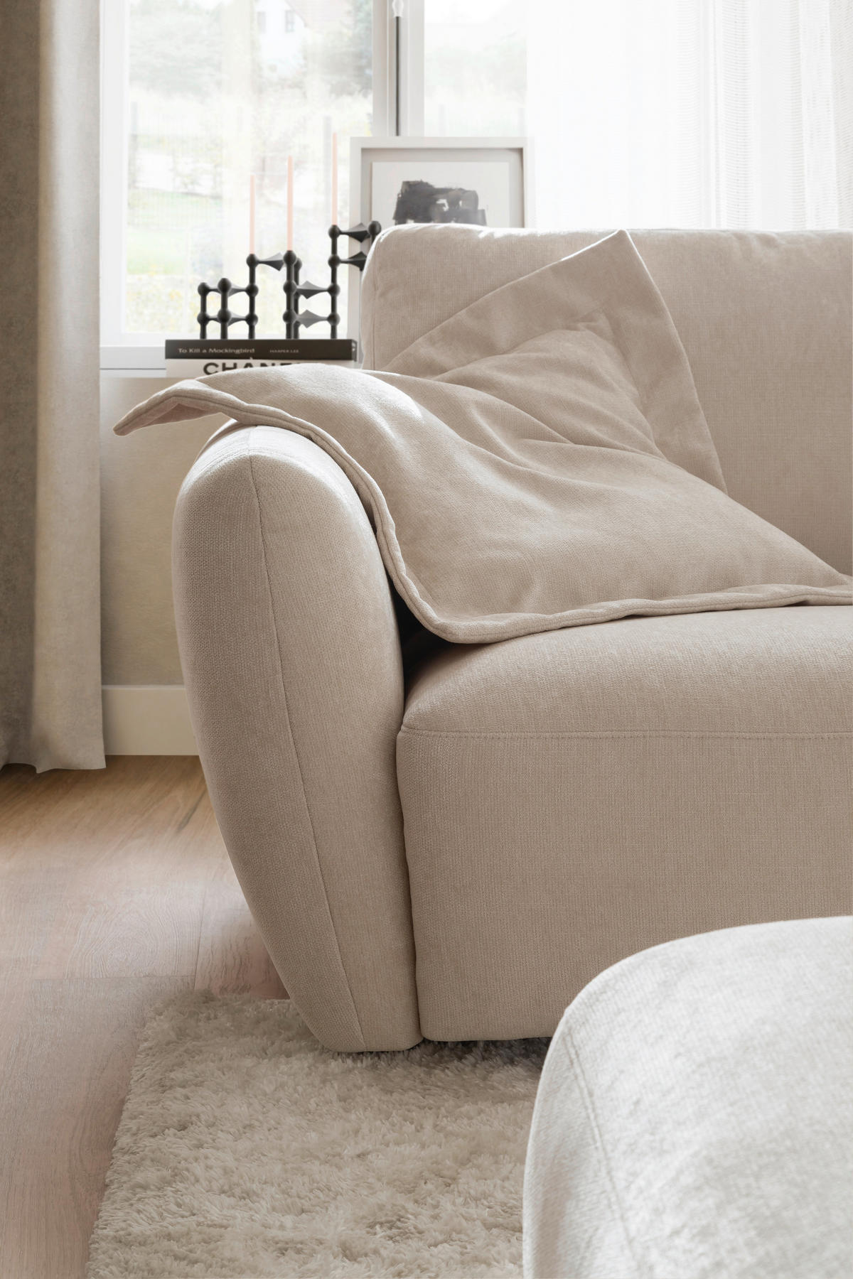 ECKSOFA  in Chenille Naturfarben  310/224 cm  - Schwarz/Naturfarben, KONVENTIONELL, Kunststoff/Textil (310/224cm) - Hom`in