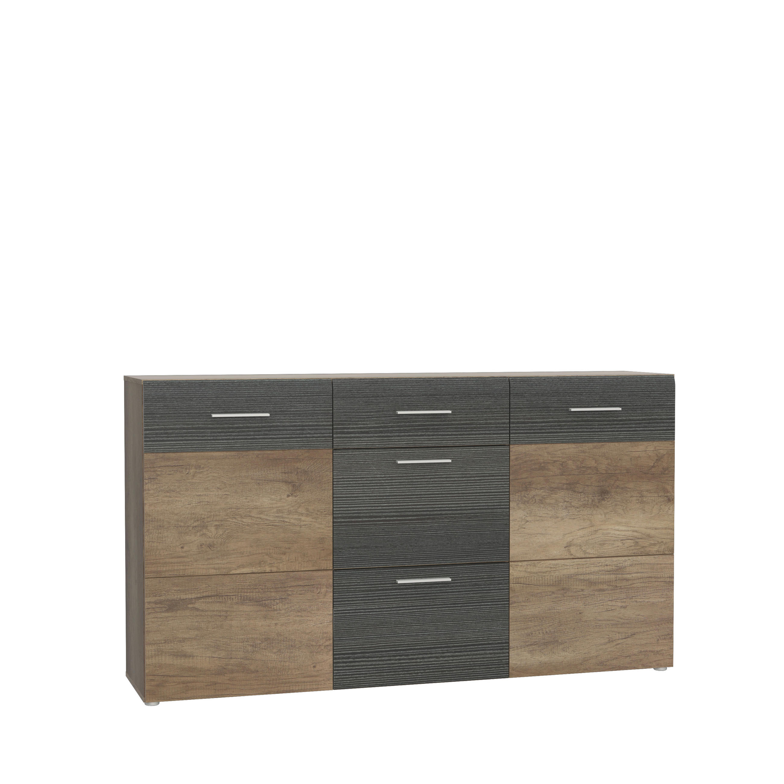 TÁLALÓSZEKRÉNY 180/101/41 cm  - tölgyfa színű/alumíniumszínű, Basics, műanyag/faalapú anyag (180/101/41cm) - Xora