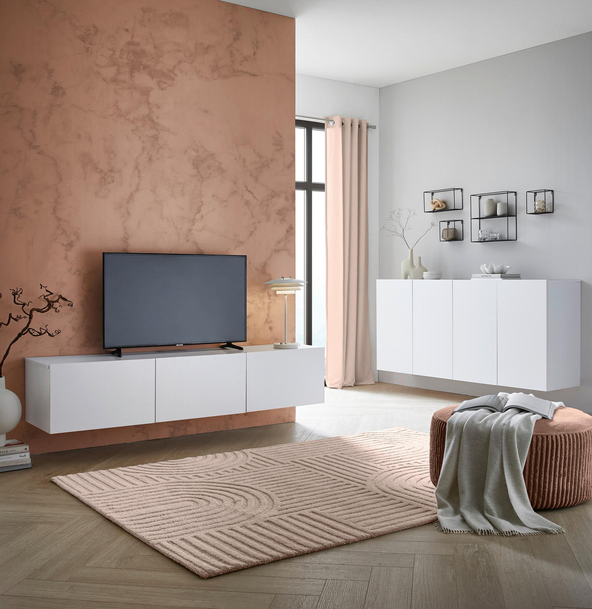 TV-BÄNK  180/36,7/42 cm  hängande  - vit, Design, trämaterial (180/36,7/42cm) - Hom`in