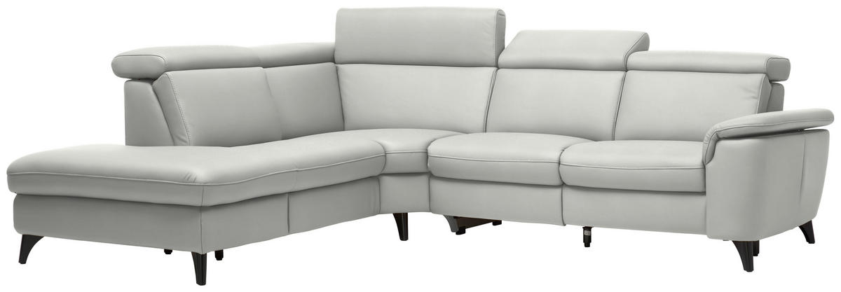 ECKSOFA in Echtleder Hellgrau  239/285 cm  - Hellgrau/Schwarz, Design, Leder/Metall (239/285cm) - Cantus