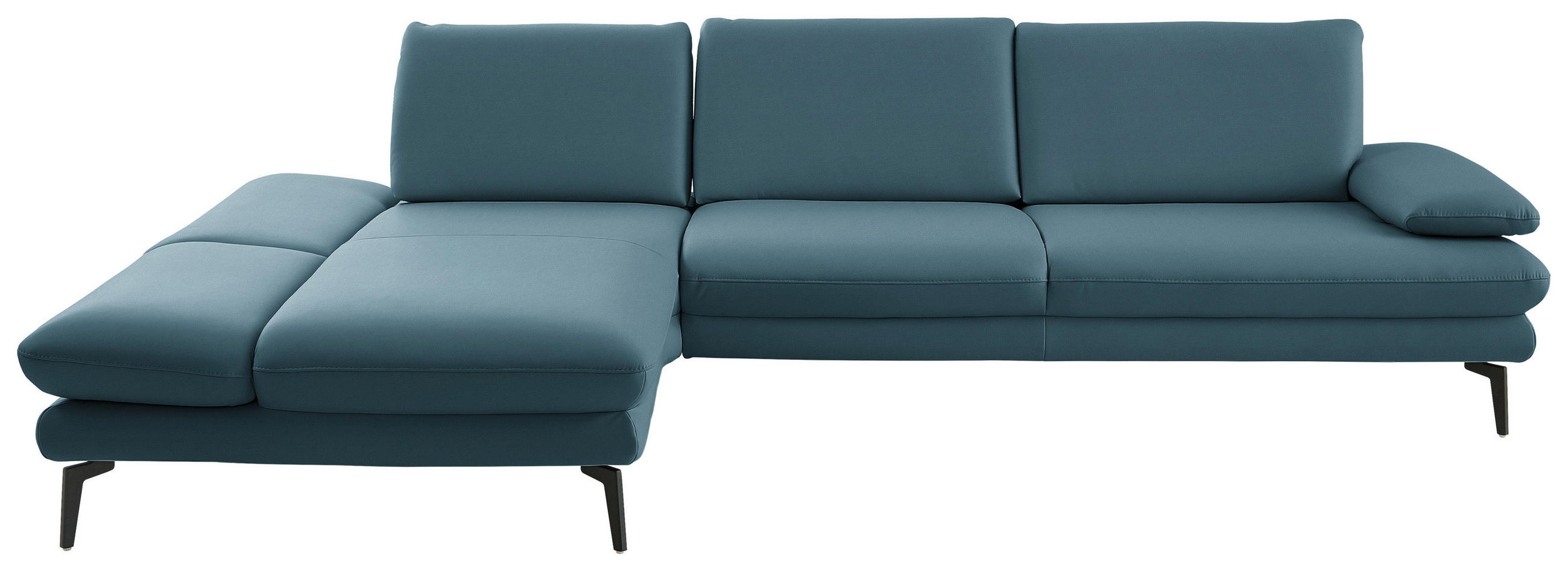 ECKSOFA in Echtleder Blau  - Blau/Schwarz, Design, Leder/Metall (195/308cm) - Dieter Knoll