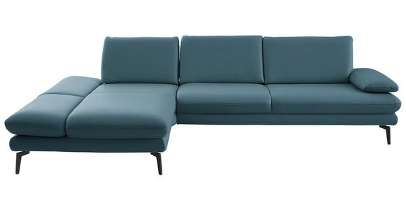 ECKSOFA in Echtleder Blau  195/308 cm  - Blau/Schwarz, Design, Leder/Metall (195/308cm) - Dieter Knoll