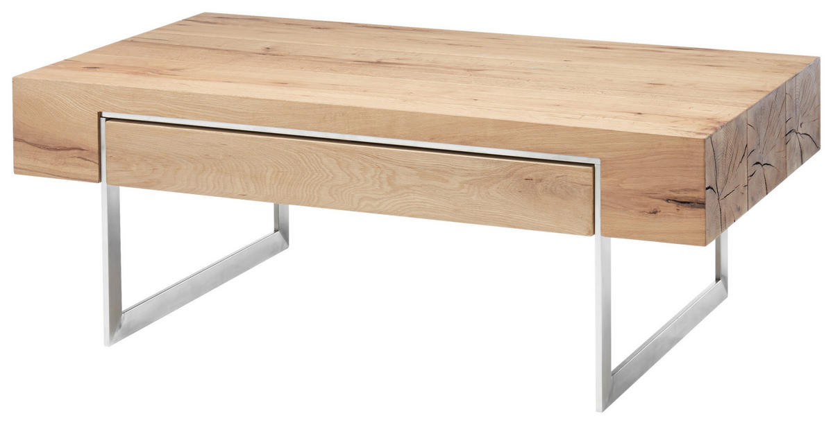 KLUBSKA MIZA, 110/40/60 cm barve hrasta, barve nerjavečega jekla  - barve nerjavečega jekla/barve hrasta, Design, kovina/leseni material (110/40/60cm) - Valnatura