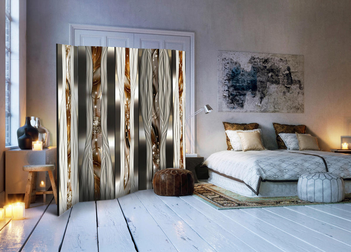 PARAVENT mit 5  Flügel - Cognac/Beige, Basics, Holz/Textil (225/172/3cm) - artgeist