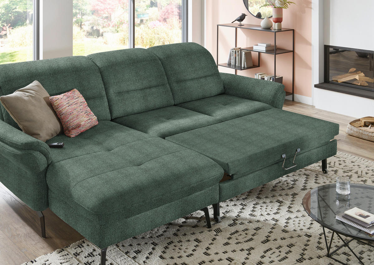 ECKSOFA in Flachgewebe Dunkelgrün  - Dunkelgrün/Schwarz, Konventionell, Textil/Metall (181/260cm) - Beldomo Speed
