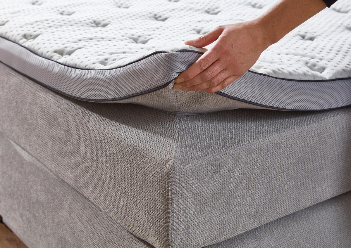 BOXSPRINGBETT 180/200 cm  in Hellgrau  - Hellgrau/Schwarz, KONVENTIONELL, Kunststoff/Textil (180/200cm) - Carryhome