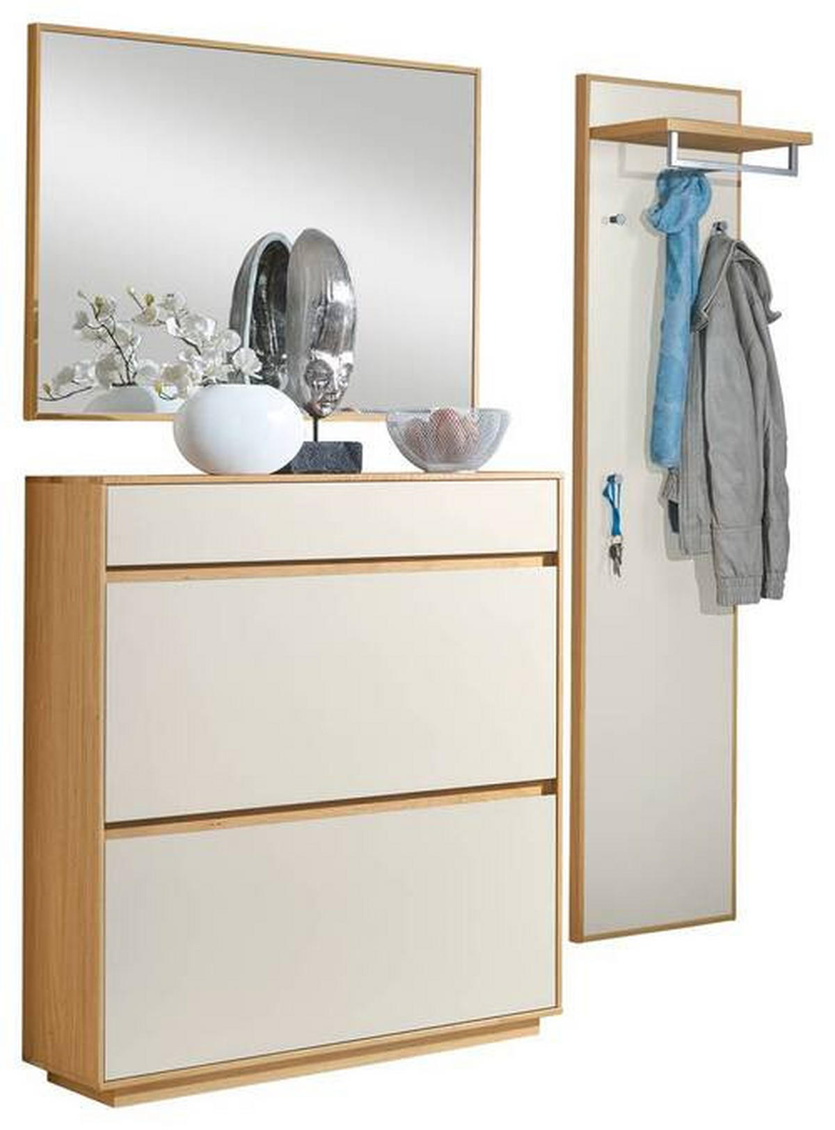 GARDEROBE 3-teilig  in 155/195/31 cm  - Eichefarben/Weiß, Basics, Glas/Holz (155/195/31cm)