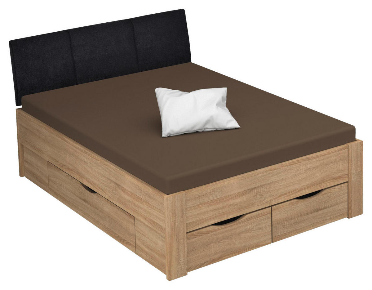 STAURAUMBETT 140/200 cm  in Sonoma Eiche  - Schwarz/Sonoma Eiche, Design, Holzwerkstoff (140/200cm) - Xora